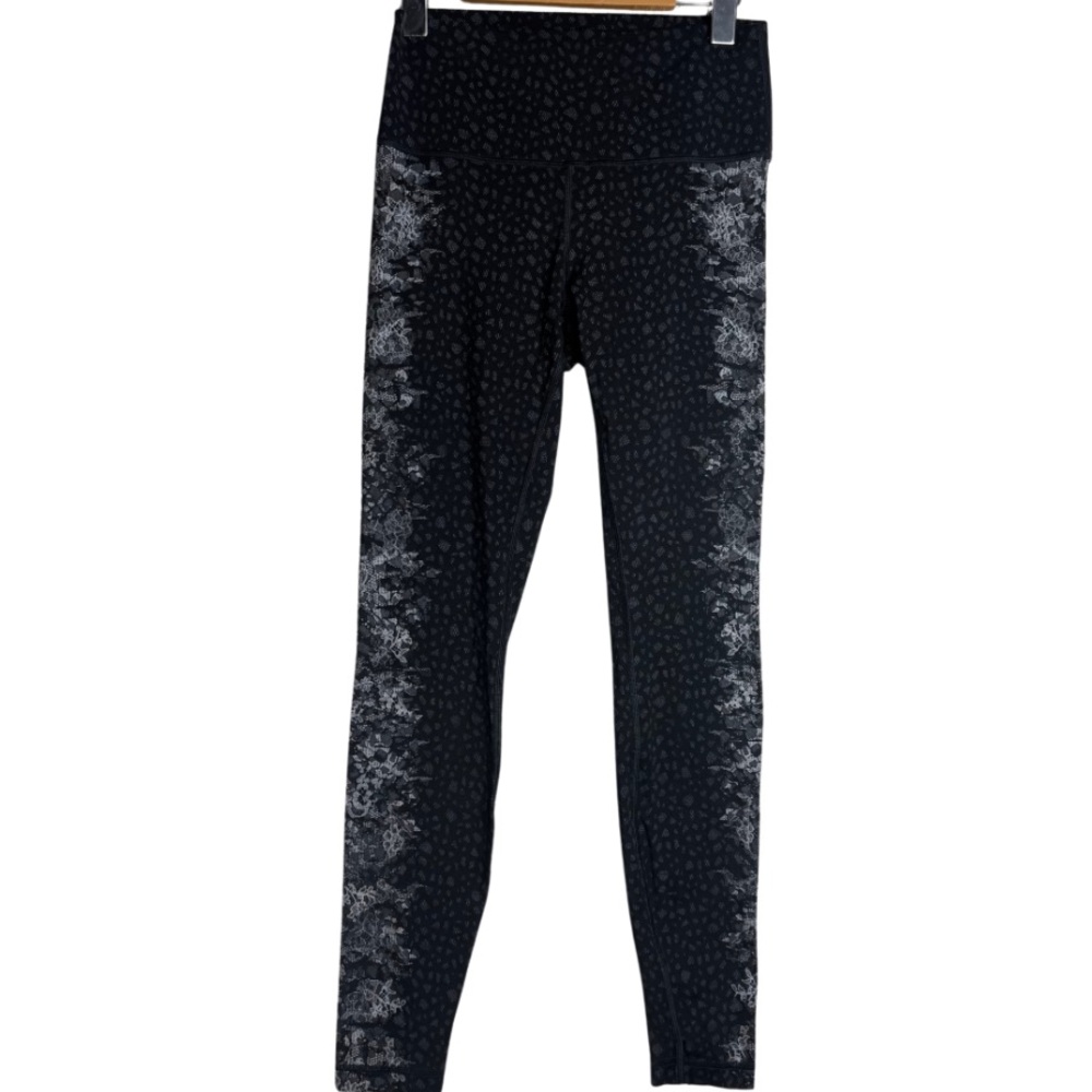 Lululemon Wunder Under Hi-Rise Nulux Leggings Overlace Black Grey Size 8 - Picture 3 of 14